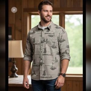 Columbia Green River Lodge Retriever Dogs Hunting Long sleeve shirt Size .M